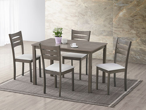 5 Pc Dining Set - Antique Grey Wood Table and Chairs  T-1050 | C-1052