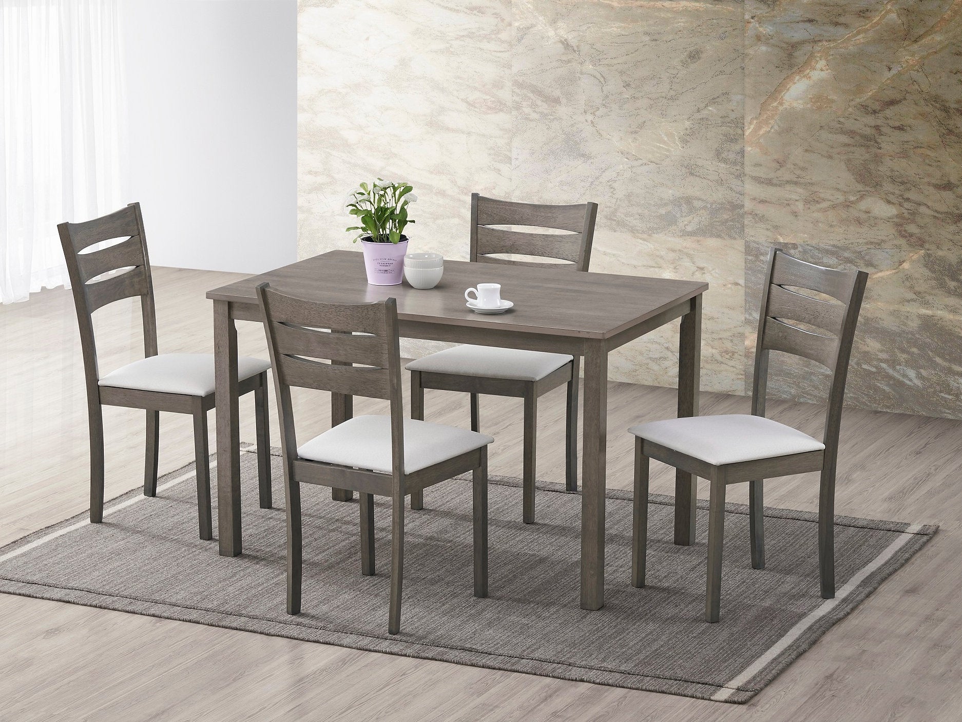 T-1050 | C-1052 - 5 Pc Dining Set, 48" Long Antique Grey Wood Table and Chairs