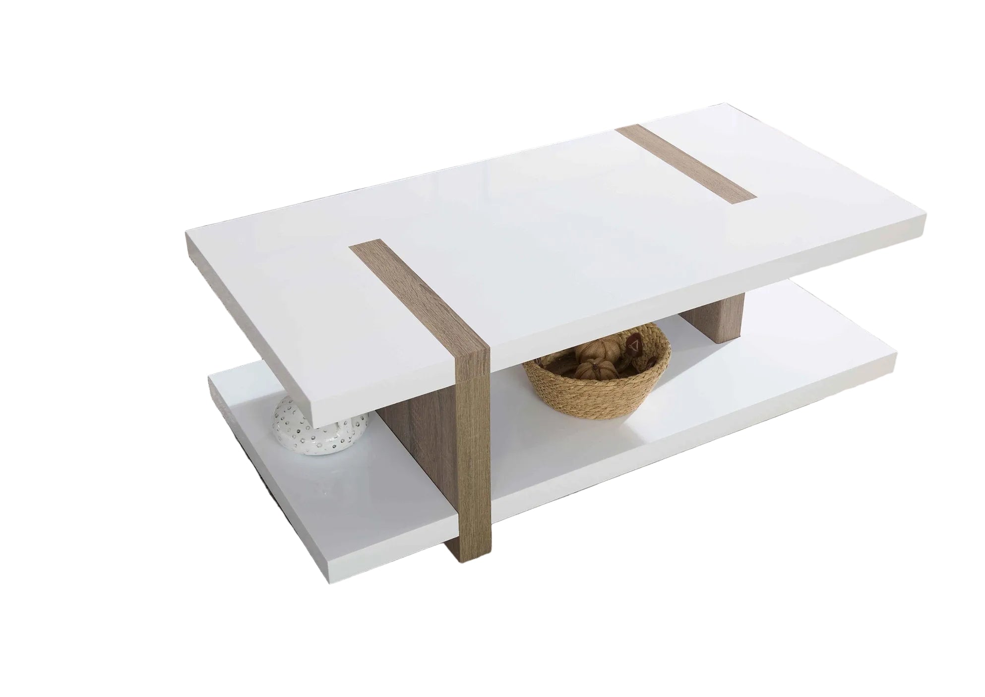 IF-3530 Coffee Table, White Top, 48", Brown Frame, Modern Style