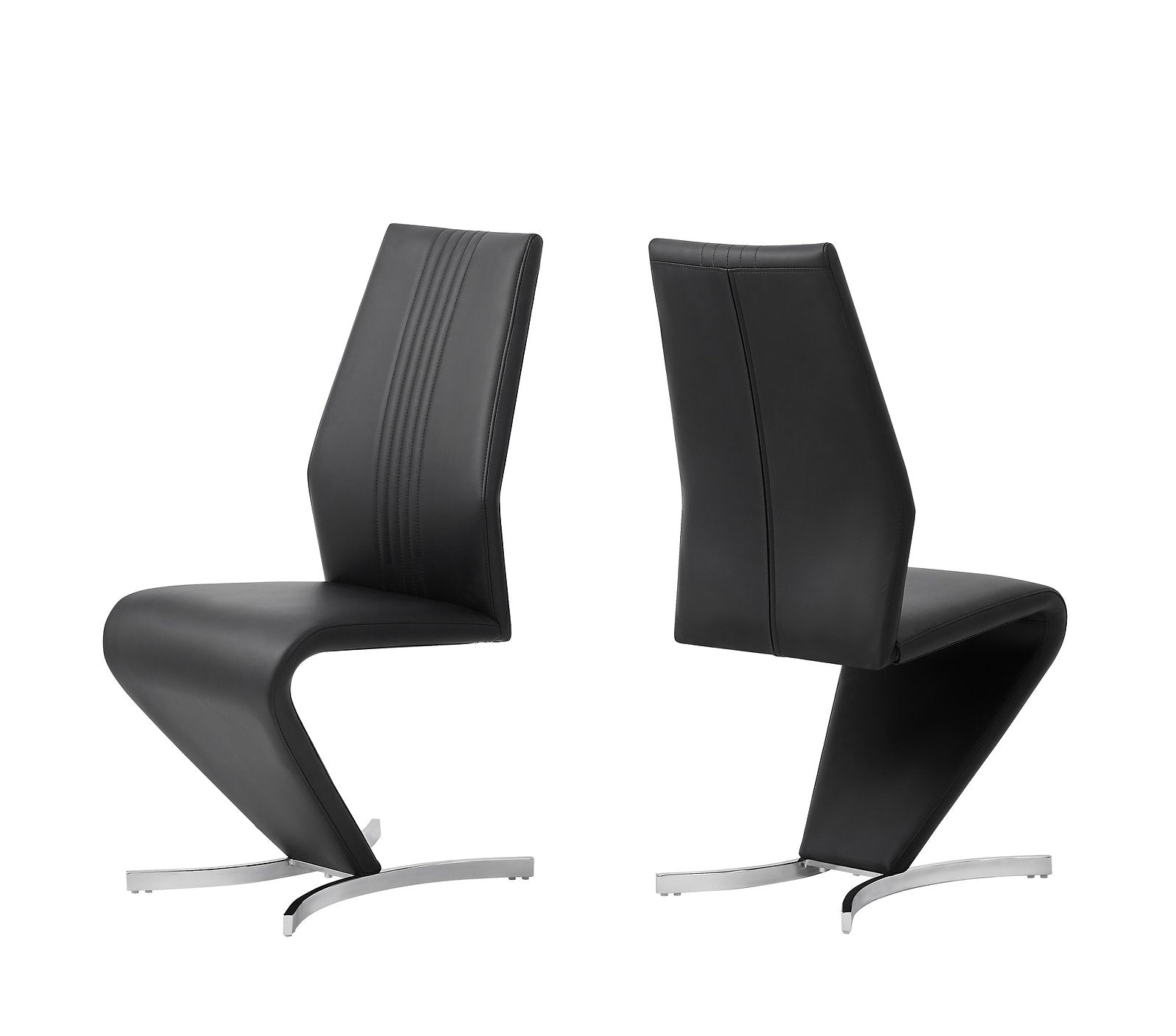 C-1782 Dining Chair,  Upholstered Black ‘Z’ Shape, Vertical Stitching Details, Chrome Legs