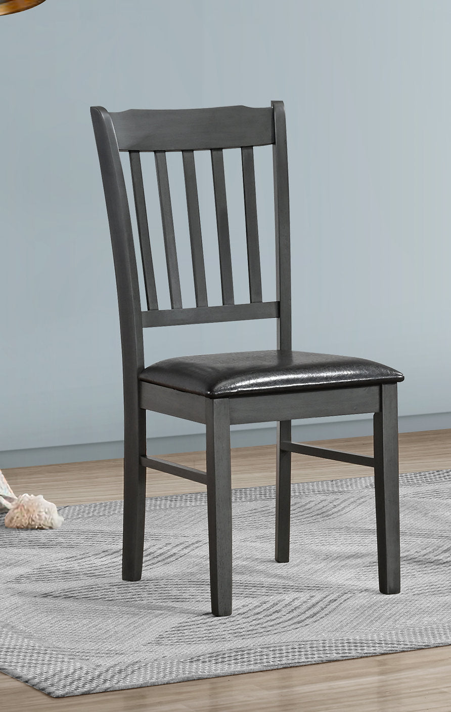 C-1032 Dining Chair, Black Faux Leather Seat, Antique Grey Wooden Frame