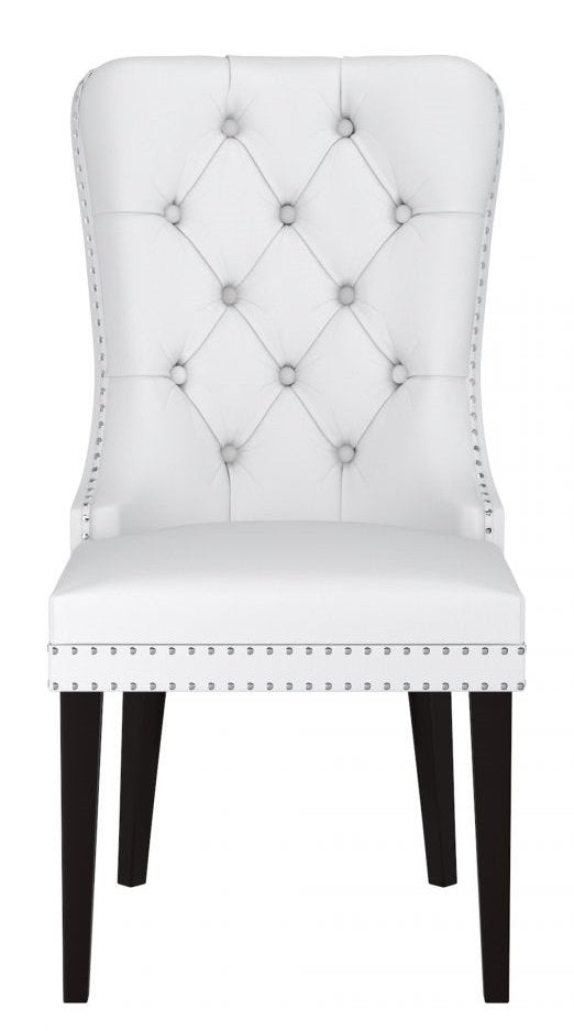 C-1151 Dining Chair, White, Faux Leather, Decorative Chrome Ring (Set of 2)