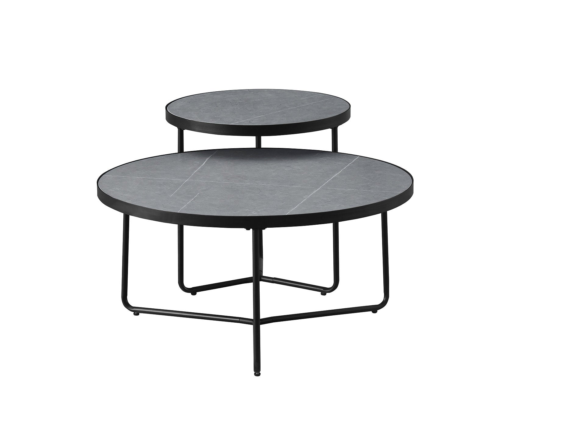 IF-2621 Coffee Table Set, 2Pc, Nested, Sintered Stone Armani Grey Marble Top, Black Steel Base