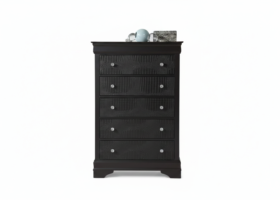"POMPEI GREY" Chest, 5 Drawers, Crocodile Veneer