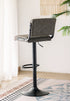 ST-7801 Barstool, Grey Faux Leather, Adjustable Height, Black Base, Footrest