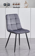 C-1592 Dining Chair, Grey, Velvet, Stitching Details, Black Metal Legs