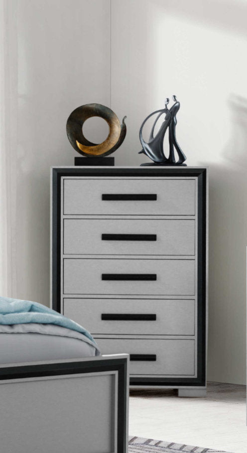 "AMELIA BLACK" Chest, Sleek Silver, Black Accent Trim