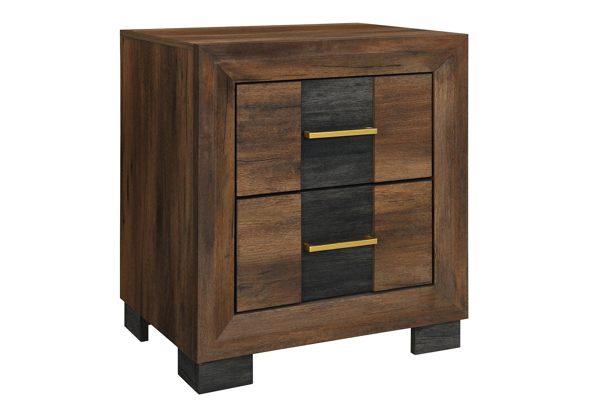 "OPTIMUS" Night Table, Two Tone Dark Brown + Walnut Color, 2 Spacious Pull-Out Drawers for Convenient Storage