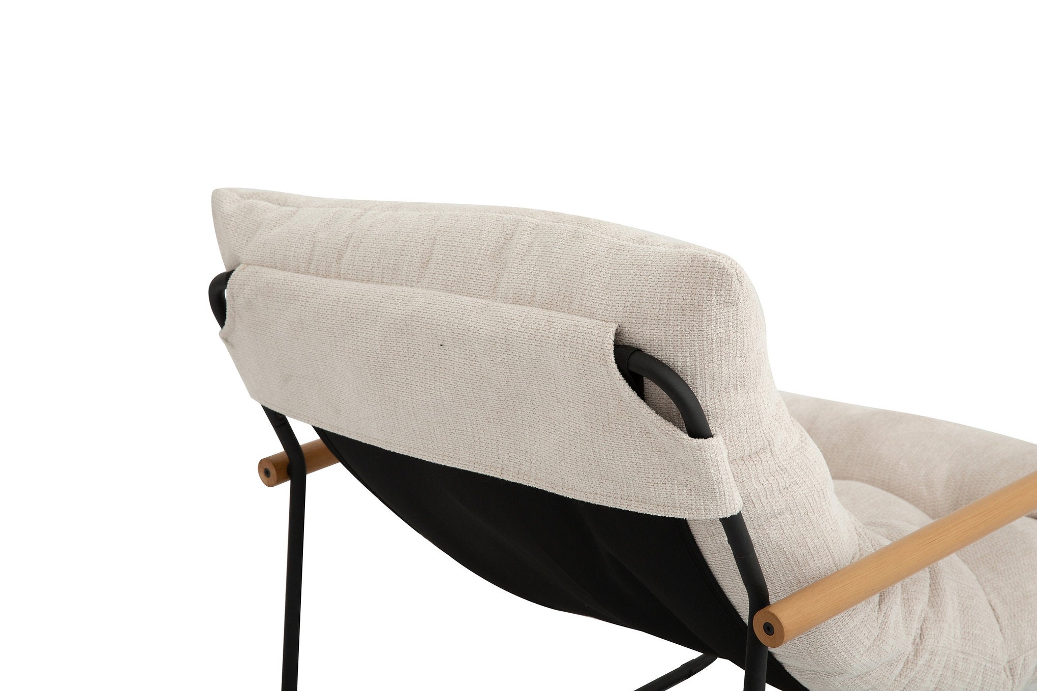 IF-665 Accent Chair, Beige / Cream, Plush Tufted Cushion, Black Metal Frame