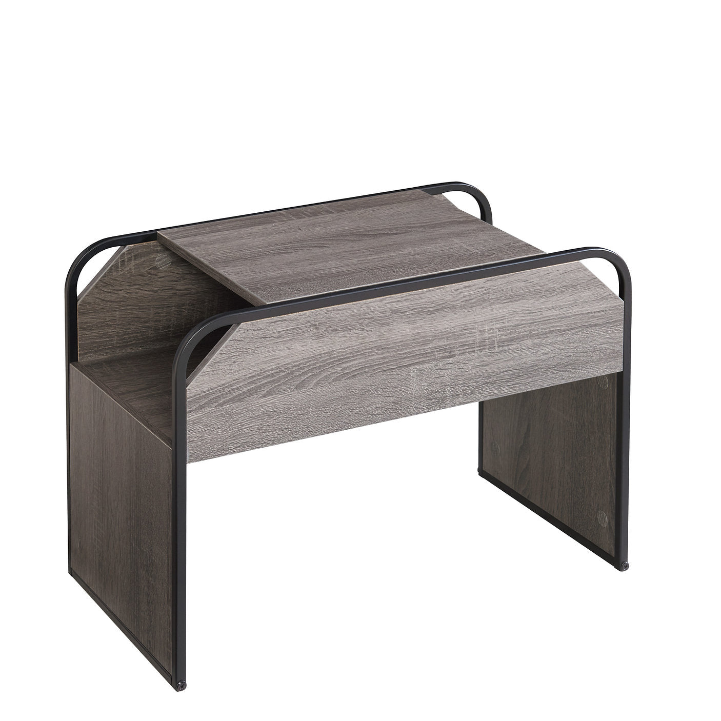 IF-079 Side Accent Table, Compact “C-Shape” Design, Rounded Black Steel Frame