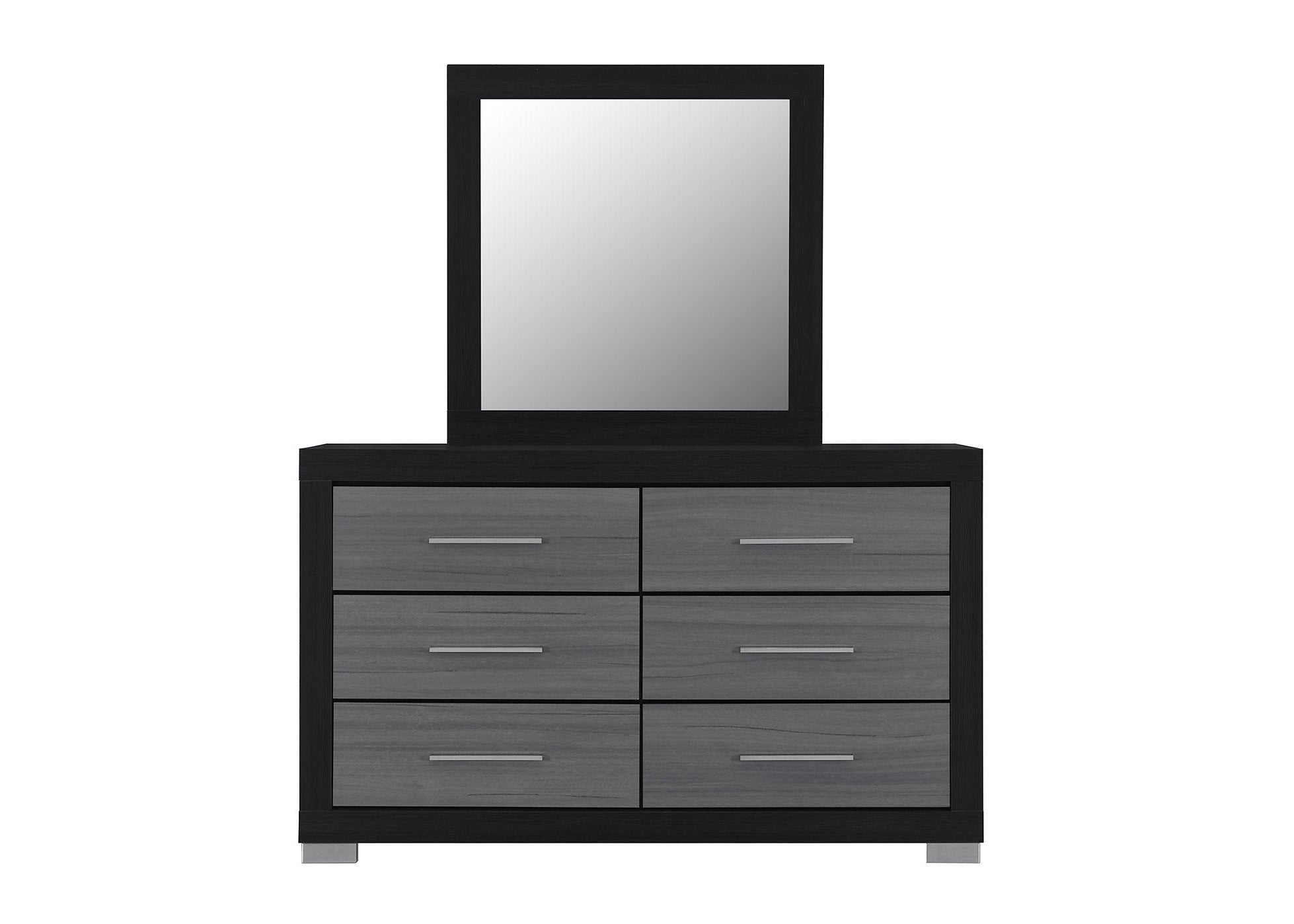 "EMMA" Dresser + Mirror, Black + Grey, 60" Wide, 6 Drawers