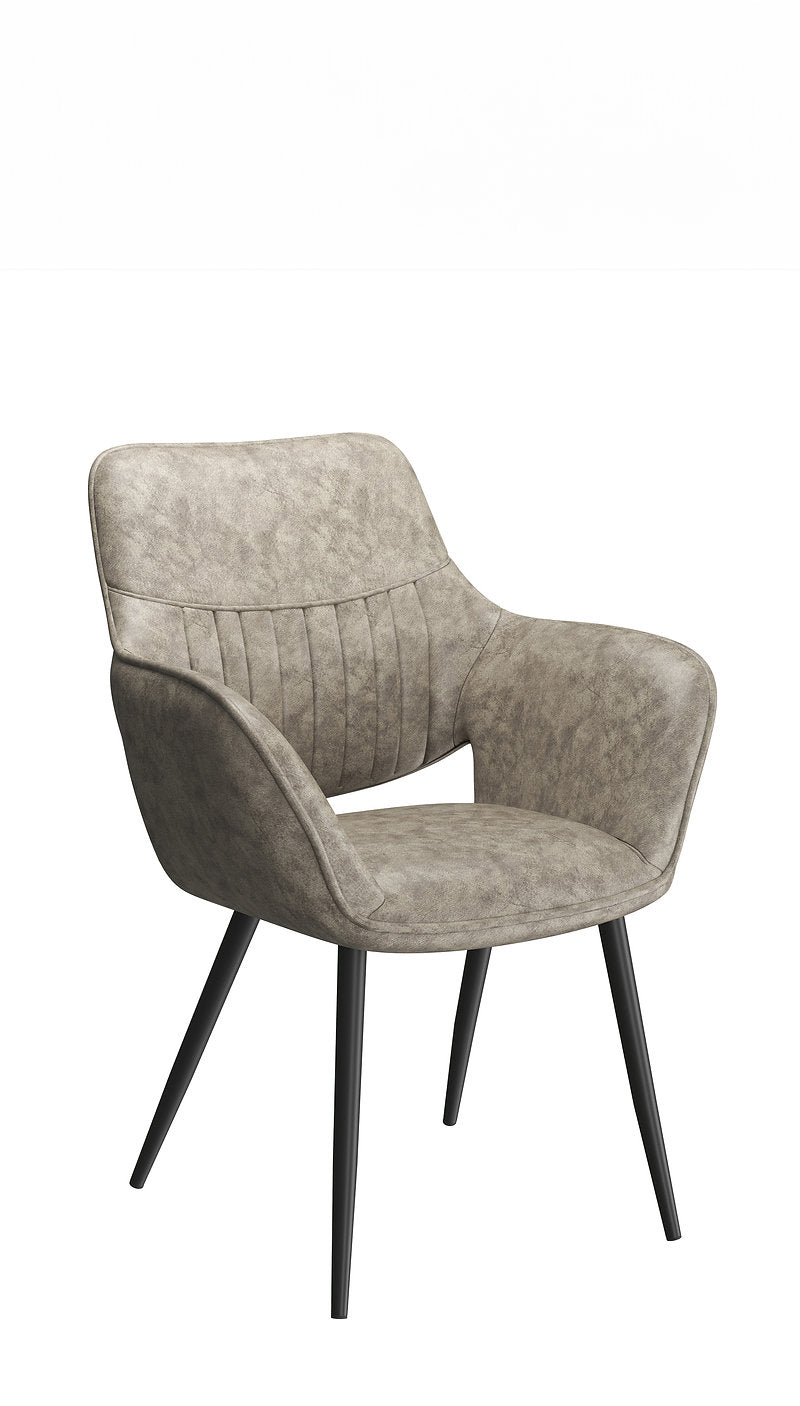 C-1546 Dining Chair, Mushroom Colour, Textured Faux Leather, Modern Stitching Details, Set of 2