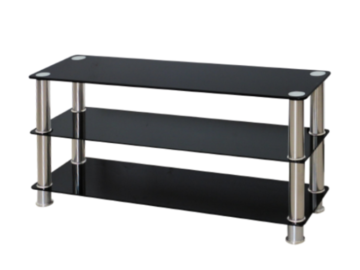 IF-5000 TV Stand, 51" Wide, 3 Black Glass, Chrome Legs