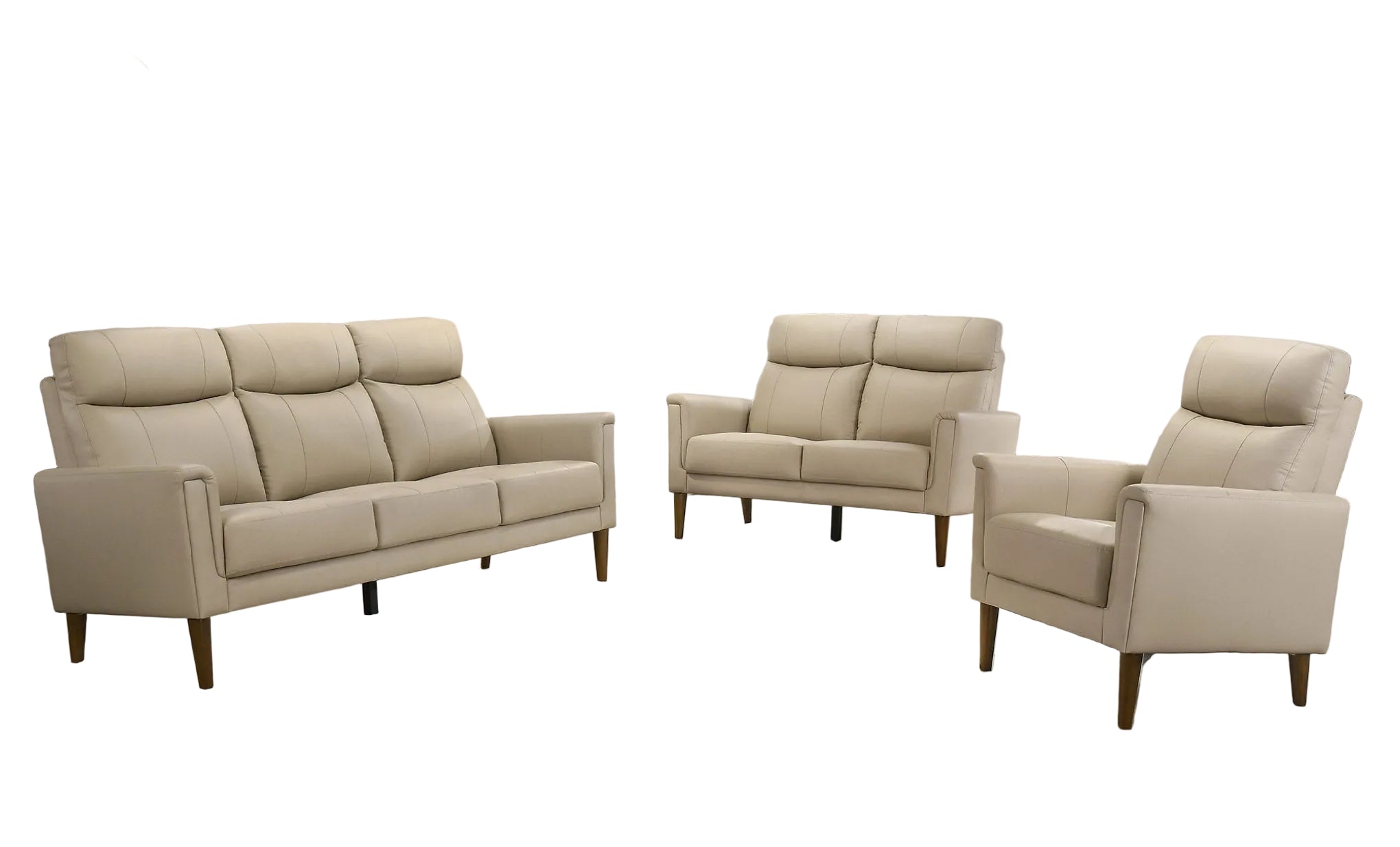 IF-8012 Sofa Set, 3pc, Premium Soft Cream Beige Leather Match, Sleek Modern Design, High End Look