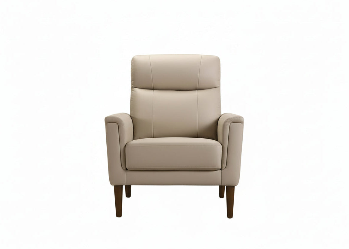 IF-8012 Armchair, Premium Soft Cream Beige Leather Match, Sleek Modern Design, High End Look