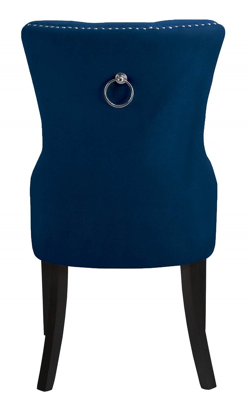 C-1222 Dining Chair, Blue, Velvet, Chrome Decorative Ring, Deep Button Tufting, (Set of 2)