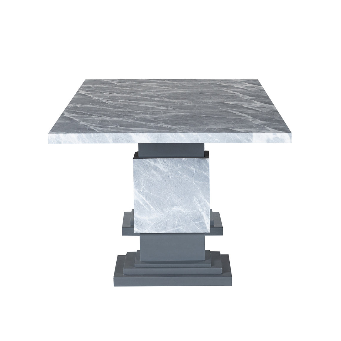 T-1600 Dining Table, 82" Long, Faux Grey Marble Top, Double Pedestal Base