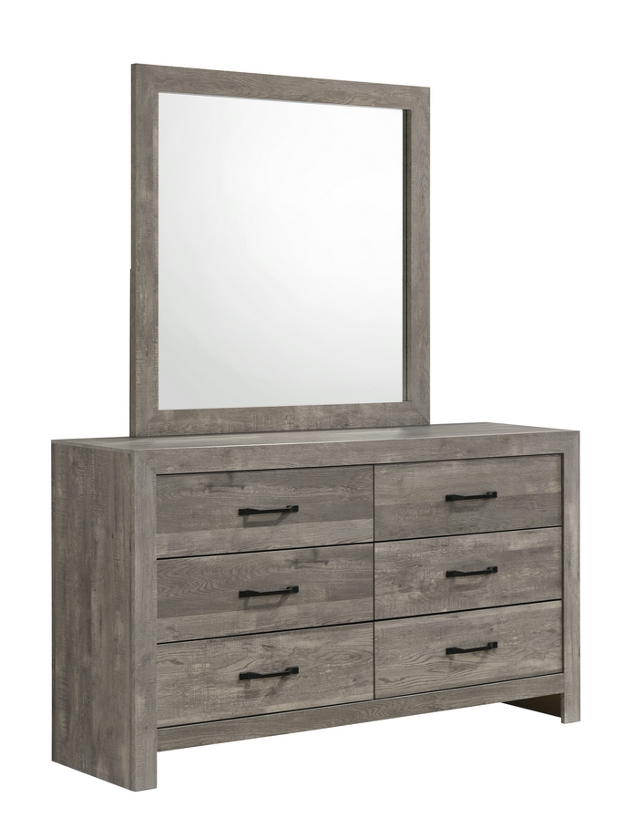 "CHARLOTTE" Dresser + Mirror, Shiplap Grey, 6 Pullout Drawers