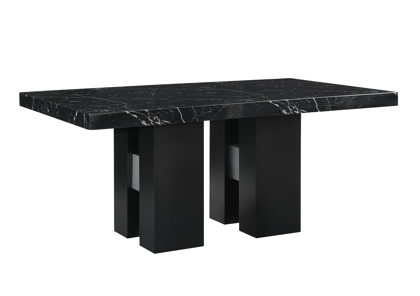 T-1605 Dining Table, 70" Long, Faux Black Marble Top, Double Pedestal Base