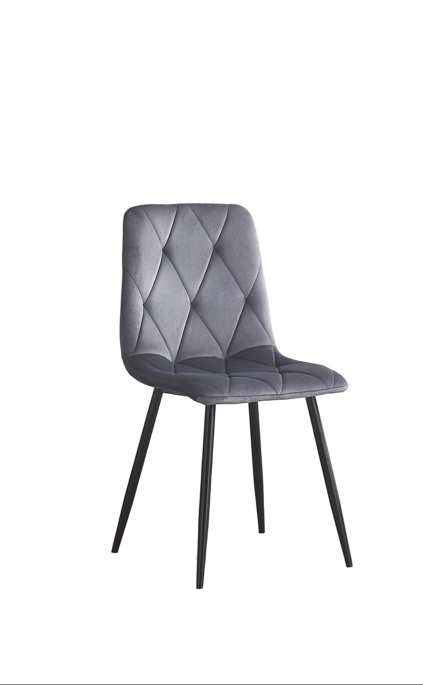 C-1632 Dining Chair, Dark Grey, Velvet, Modern Diamond Pattern Stitching Details, Set of 2