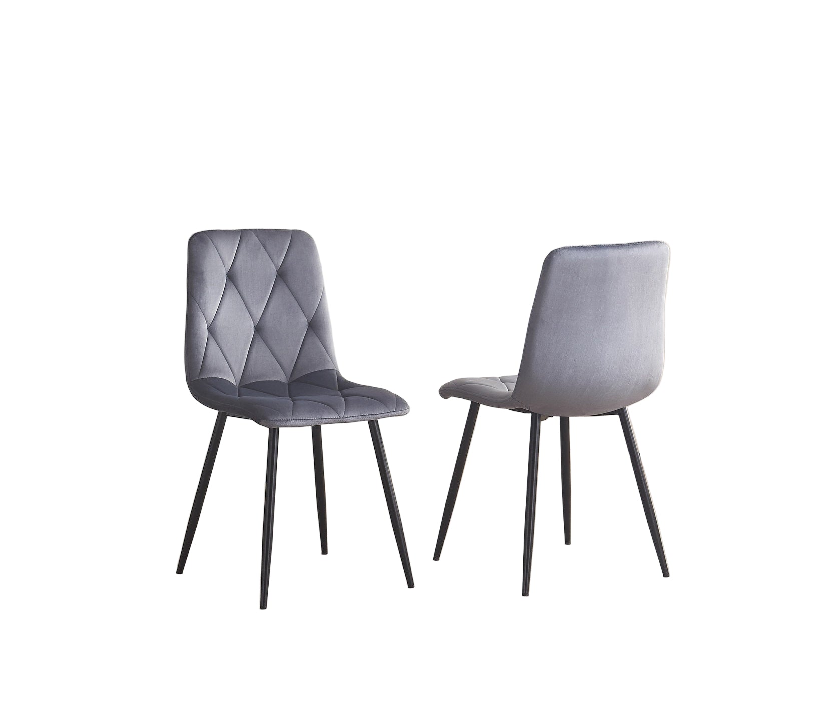 C-1632 Dining Chair, Dark Grey, Velvet, Modern Diamond Pattern Stitching Details, Set of 2