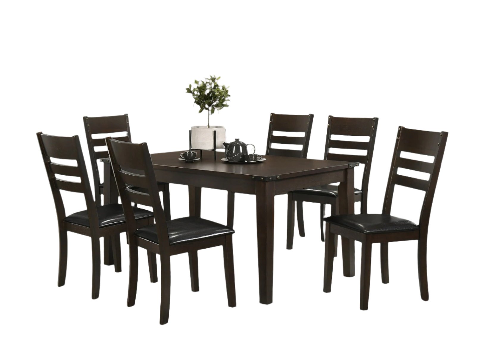 T-1090 | C-1091 - 7 Pc Dining Set,  60" Espresso Wooden Table, Espresso Chairs