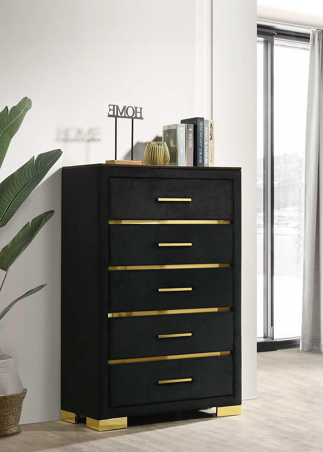 "AURORA" | IF-100 Deluxe Bedroom Set, Gold Accents, Black, Velvet