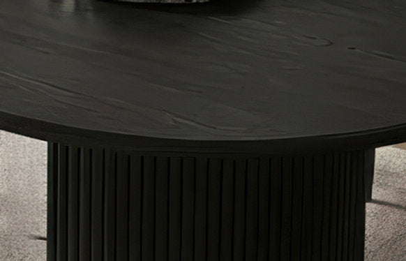 T-1643 Dining Table, Black, 71" Oval, Fluted Pedestal Base, Durable Engineered Wood