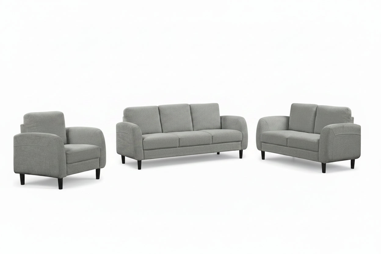 IF-8250 Sofa Set, 3Pc, Grey, Soft-Touch Fabric, Black Legs