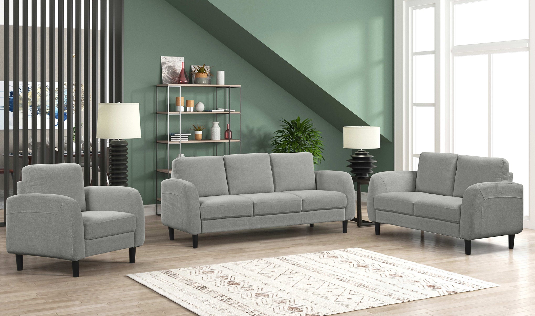 IF-8250 Sofa Set, 3Pc, Grey, Soft-Touch Fabric, Black Legs