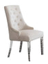 T-1448 | C-1253 Dining Set, 7 Pc, 63" Table + 6 White Tufted Velvet Chairs, Chrome Steel Table Legs, Glass Top