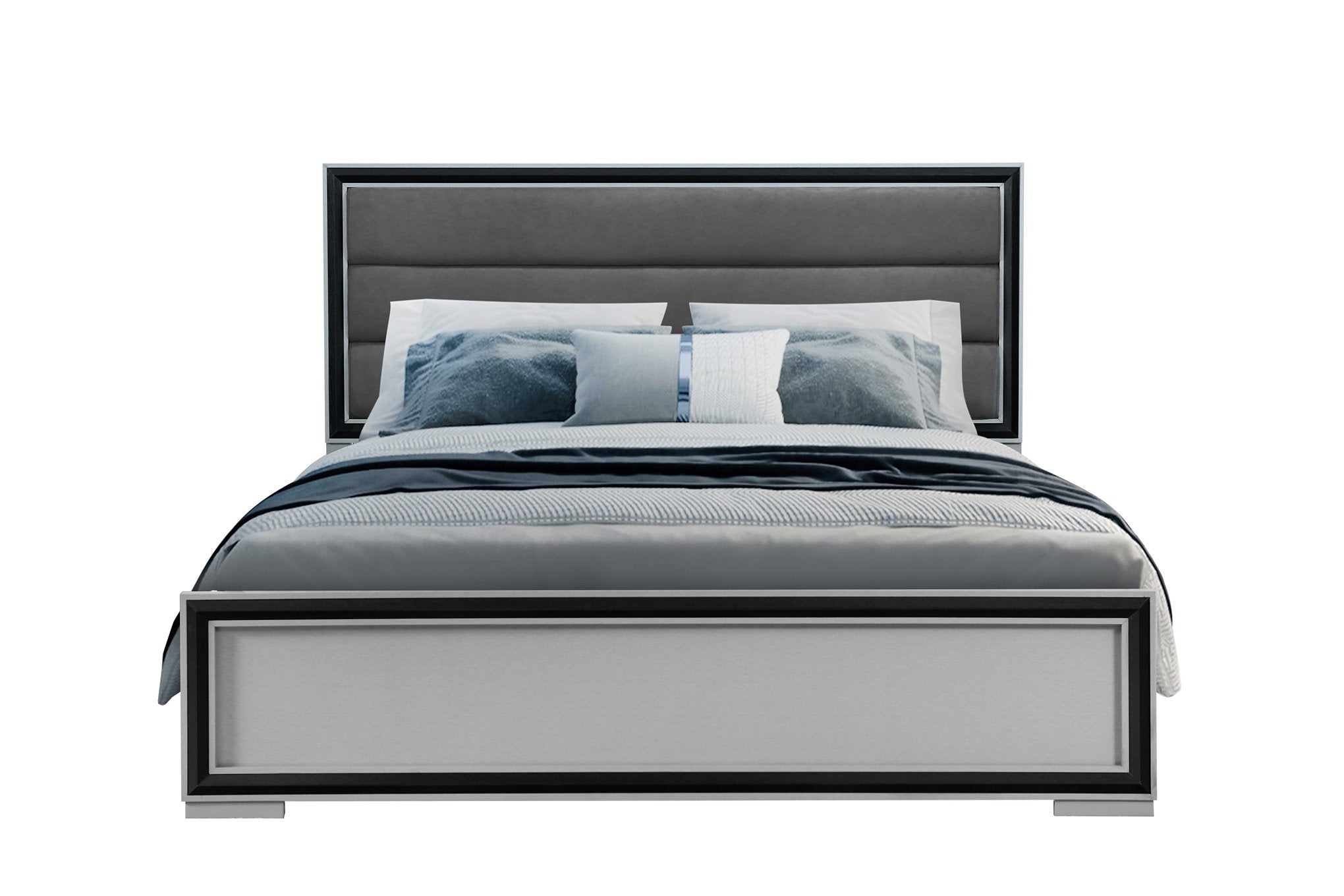 "AMELIA BLACK" Deluxe Bedroom Set, 6Pc, Sleek Silver, Black Accent Trim