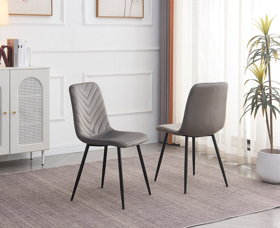 T-1818 | C-1817 Dining Set, Adjustable Table, 55"-75" Sintered Stone White Marble Top, Grey Velvet Chairs