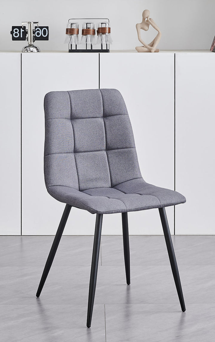 C-1593 Dining Chair, Grey, Fabric, Stitching Details, Black Metal Legs