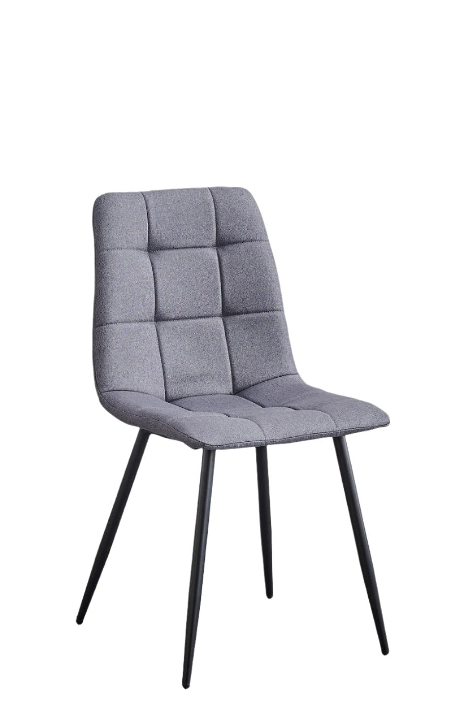 C-1593 Dining Chair, Grey, Fabric, Stitching Details, Black Metal Legs