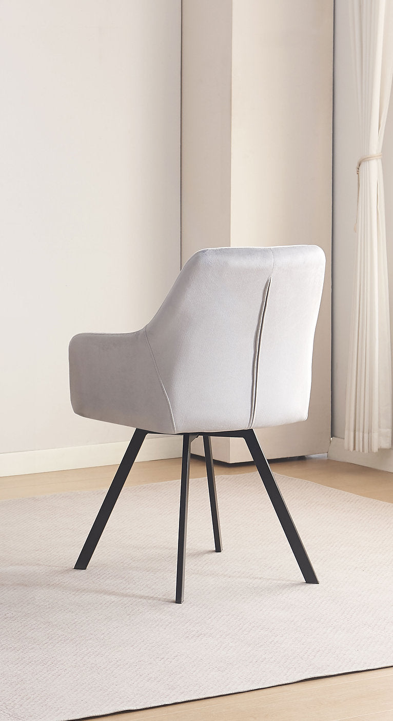 C-1411 Dining Chair, Light Grey, Velvet, 360 Degree Swivel, Vertical Stitching on Back,  Set of 2