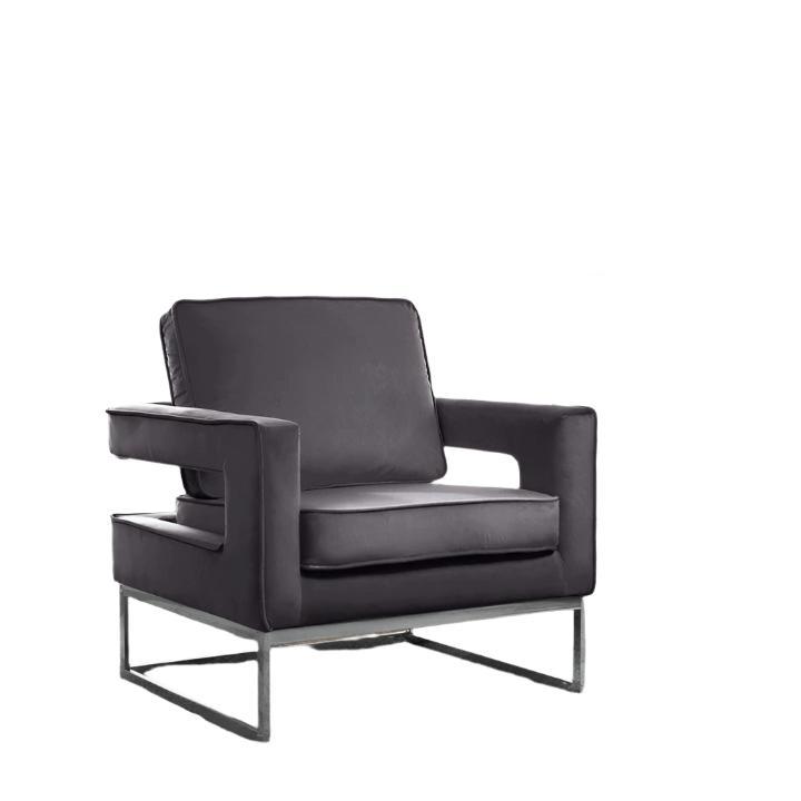 IF-6850 Accent Chair, Grey Velvet, Chrome Frame