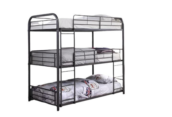 B-504 Bunk Bed, Grey, Single Size, Triple Decker, Metal Frame