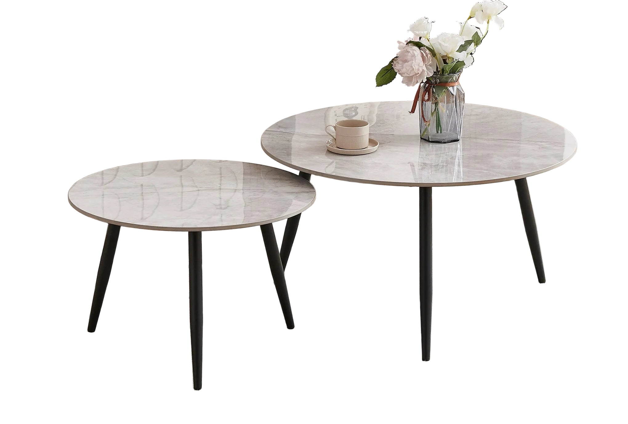 IF-2211 Coffee Table Set, 2Pc, Nested, Armani Grey Sintered Stone Marble Top, Black Legs
