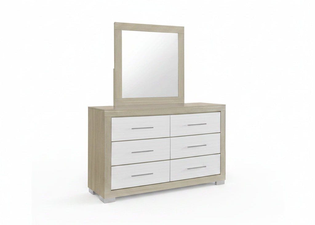"EMMA" Dresser + Mirror, Natural White, 60" Wide, 6 Drawers