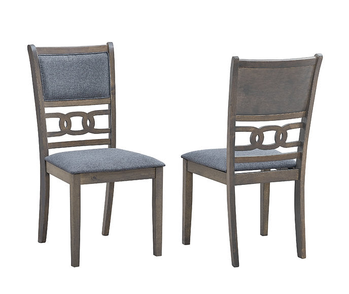 C-1084 Dining Chairs, Grey Frame, Dark Grey Fabric Upholstered Cushion Seats (Set of 2)