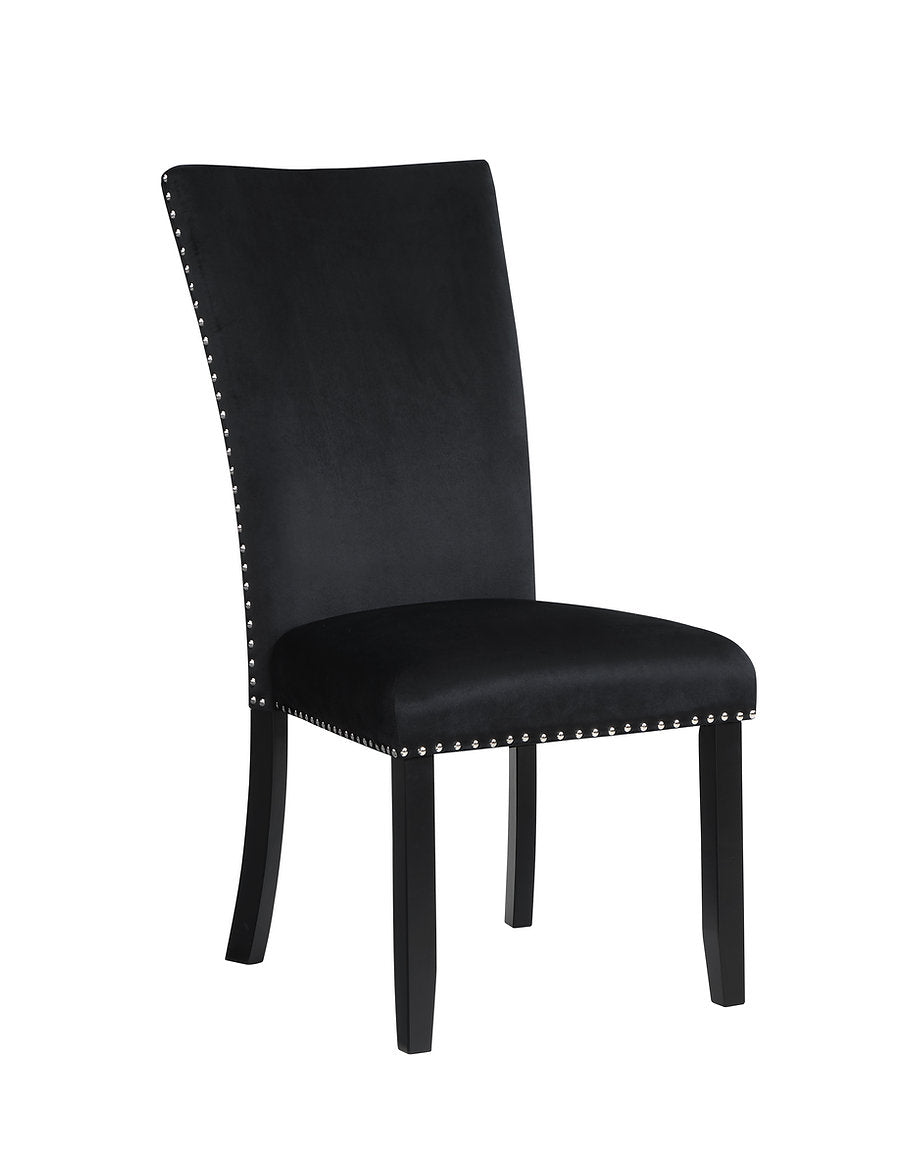 C-1605 Dining Chairs, Black, Velvet, Nailhead Trim (Set of 2)