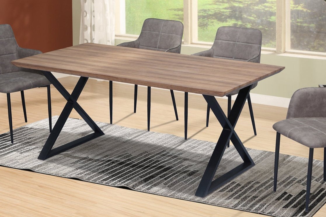 T-1812 Dining Table, 71" Bevelled Edge Top, Black "X" Frame