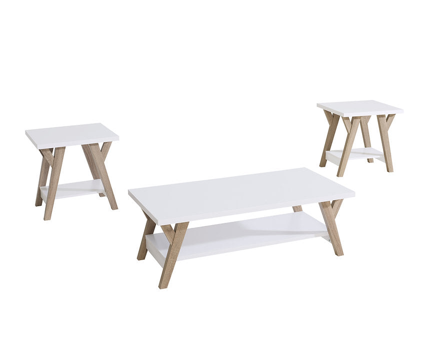 IF-3506 Coffee Table Set, 3Pc, White Top, 48" Coffee Table, 22" End Tables, Natural Frame