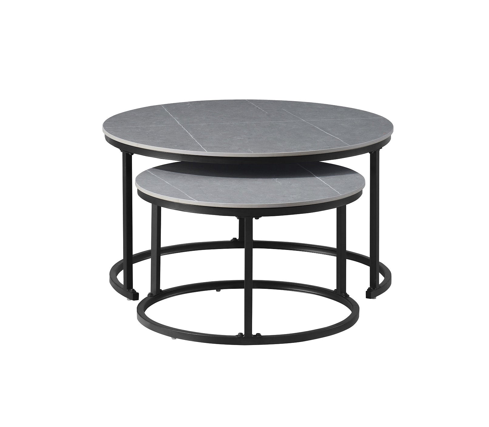 IF-2631 Coffee Table Set, 2Pc, Nested, Sintered Stone Grey Marble Top, Black Steel Base