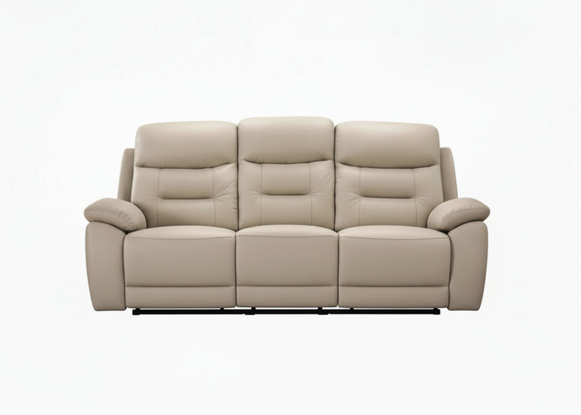 IF-8162 Power Recliner Sofa, Soft Cream Beige, Genuine Leather/Match, USB Charging, Hidden Cup Holders