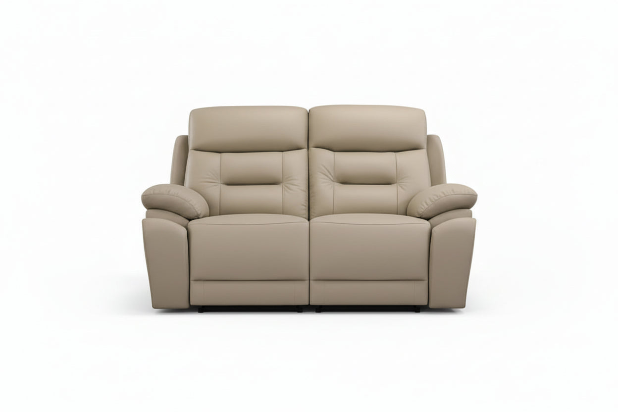 IF-8162 Power Recliner Loveseat, Soft Cream Beige, Genuine Leather/Match, USB Charging, Hidden Cup Holders
