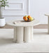 IF-2680 Coffee Table, Round Top, Light Travertine Look, Sculptural 4 Column Pedestal
