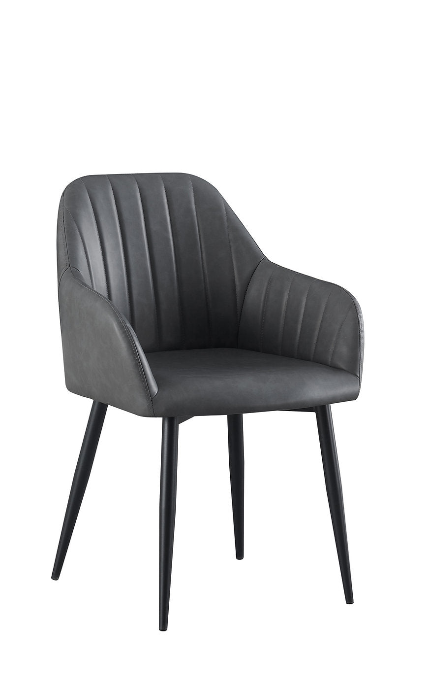 C-1416 Dining Chair, Dark Grey, Faux Leather, Elegant Vertical Channel Stitching Detail, Set of 2
