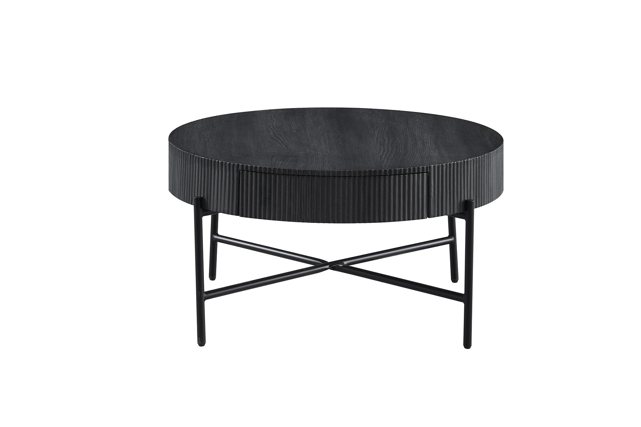 IF-3212 Coffee Table, 32" Round, Matte Black Finish with Vertical Ribbed Detailing